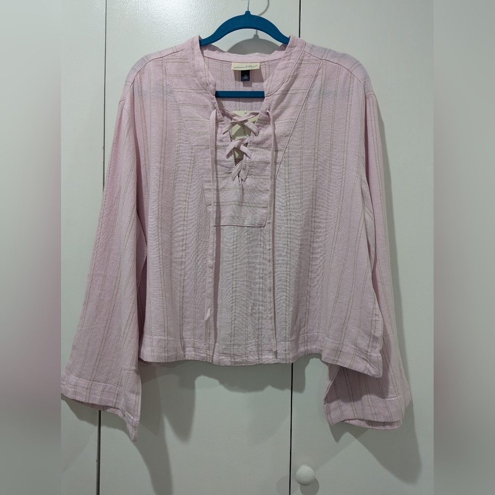 Universal Thread Linen Blend Pink Lace-Up Top